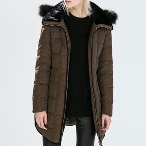 Zara Water-Repellent Hooded Down Puffer jacket